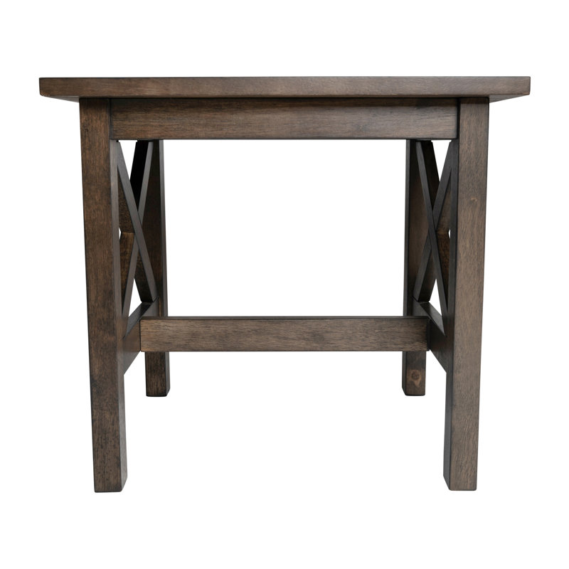 Cudahy Farmhouse Style Solid Wood End Table with Traditional Crisscross Accents, Gray, Gray