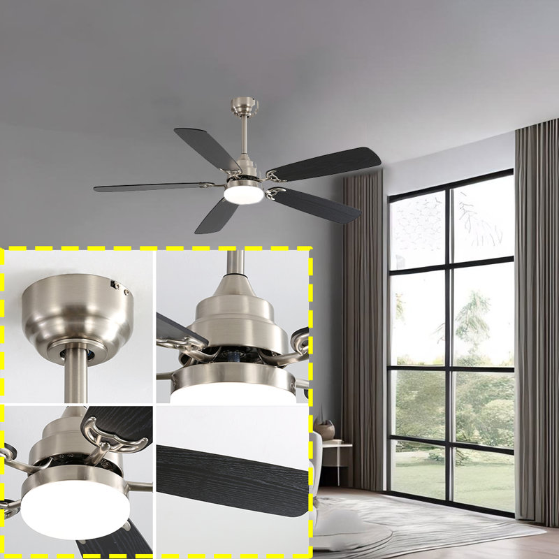 Kayllie 52'' Ceiling Fan with LED Lights, Black, Nickel