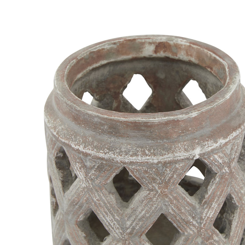 Ceramic Tabletop Lantern, Brown, 15cm H x 15cm W x 15cm D