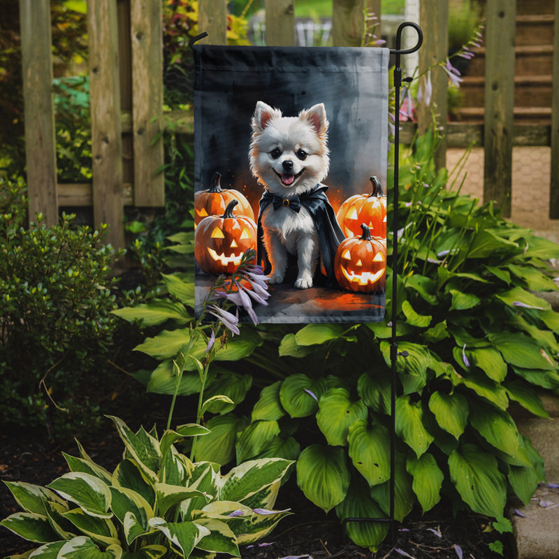 Drapeau de jardin chiot Halloween, Poméranien blanc