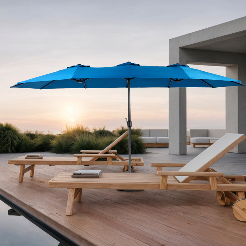 Parasol d'extérieur 14,8 pi rectangulaire double face - bleu foncé avec manivelle pour les fêtes dans la piscine