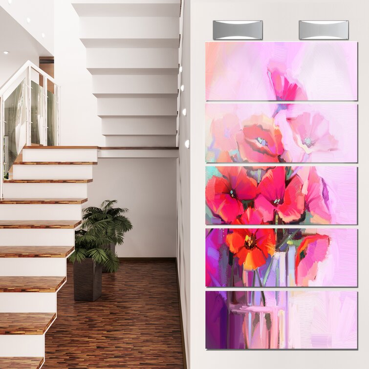 DesignArt Bouquet Of Poppies In Glass Vase On Canvas 5 Pieces Print ...