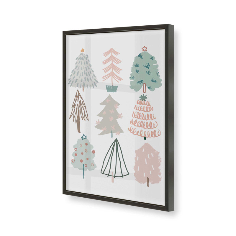 Playful Christmas Trees I Print in a Frame, 21" H x 17" W, Satin Black Framed
