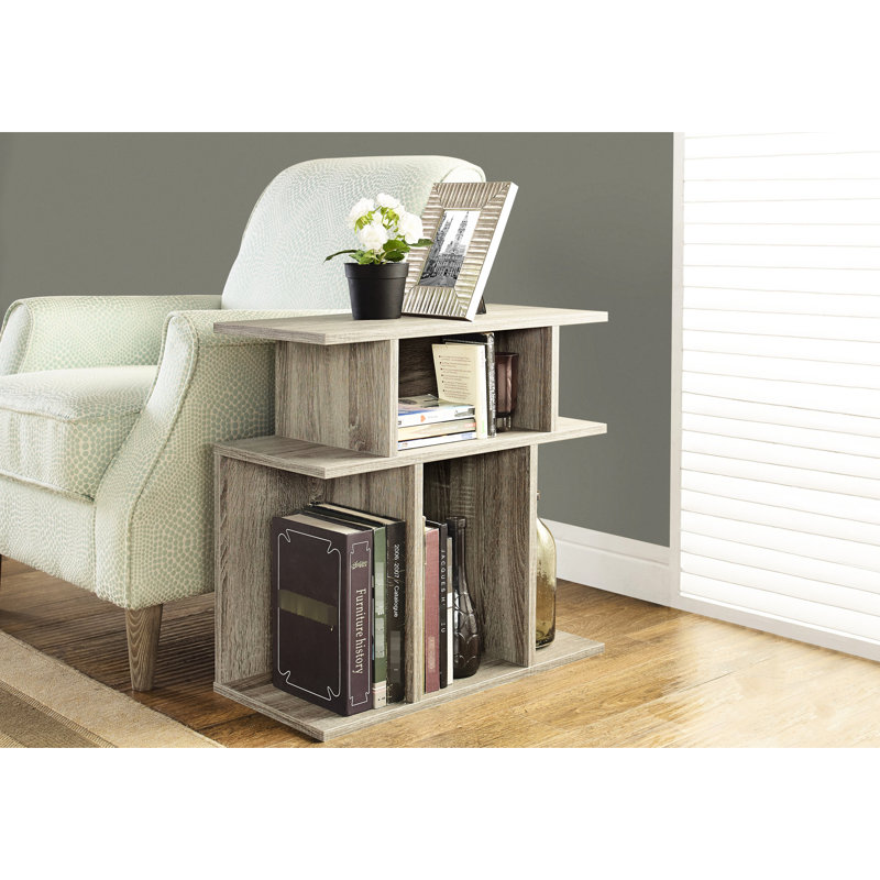 Table d'appoint taupe pour chambre à coucher, avec 6 étagères et un design contemporain chaleureux, étagères latérales, décoration de salon
