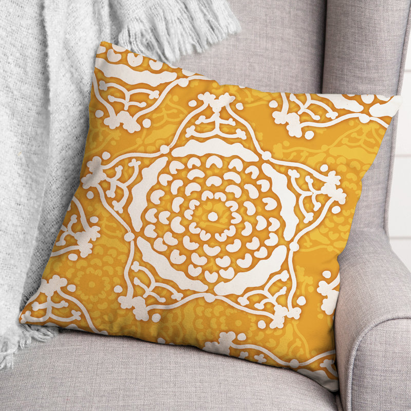 Floral Outdoor Reversible Throw Pillow, Yellow
