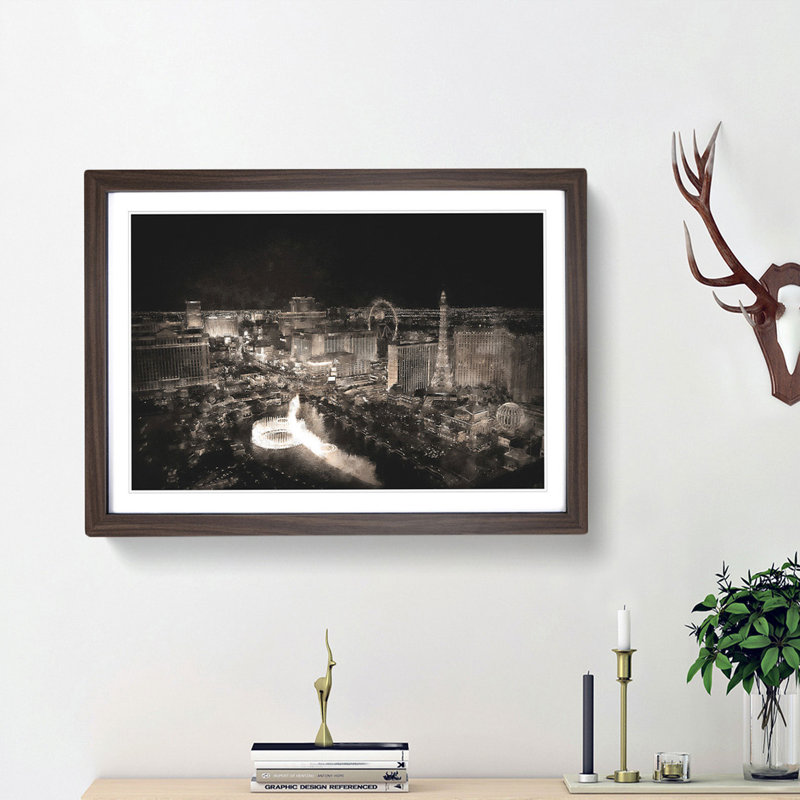 Las Vegas Skyline at Night - Framed Print, 45cm H x 63cm W x 2cm D, Walnut Framed