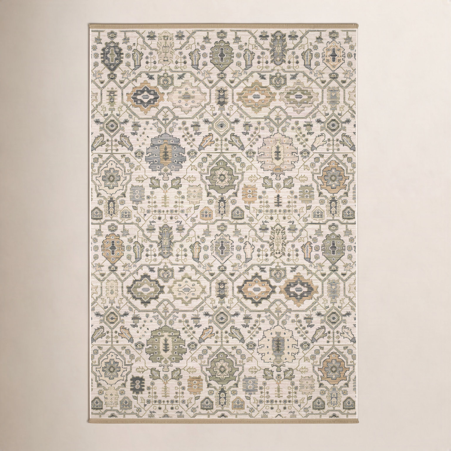 Abena Ivory Gold Oriental Wool Rug, Rectangle 2' x 3'