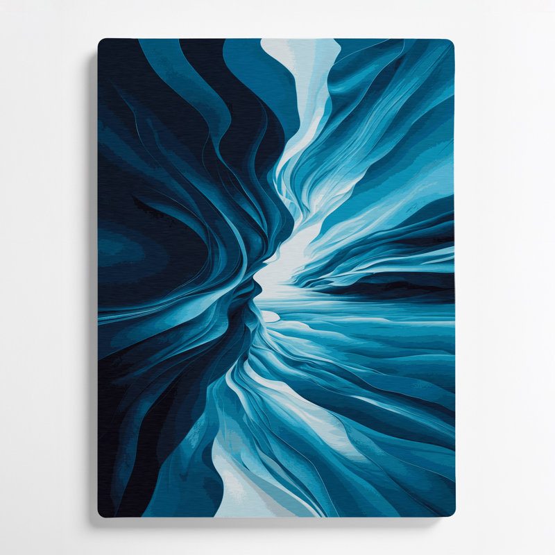 Paysage abstrait 29, art mural en métal bleu, H 24 po x l 36 po
