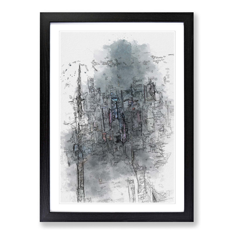 New York City at Night in Abstract - Picture Frame Graphic Art Print, 36cm H x 27cm W x 2cm D, Black Framed