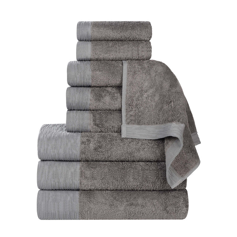 Ensemble de serviettes en rayonne de bambou et en coton mélangé hypoallergénique, Gris anthracite