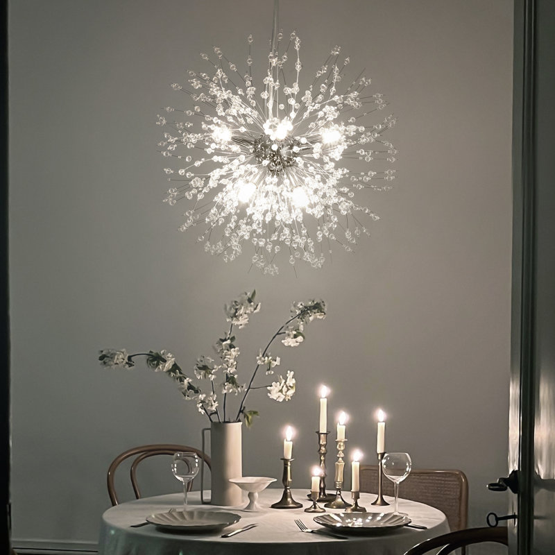 Dandelion 8-Light Sputnik Crystal Chandelier Starburst Sunburst Ceiling Lighting, Chrome