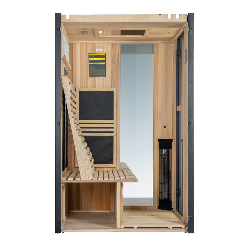 2-Person Indoor FAR Infrared Black Sauna with WiFi-Enabled Smart Control, Crafted from Japanese Cedar – Features Red Light Therapy, Bluetooth Speaker, Chromotherapy Lighting