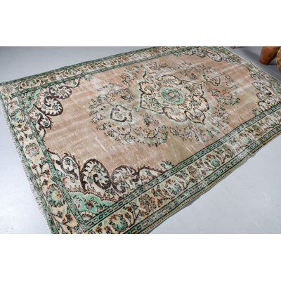 Grand tapis antique brun fait à la main et rétro, idéal pour les chambres à coucher et les bureaux