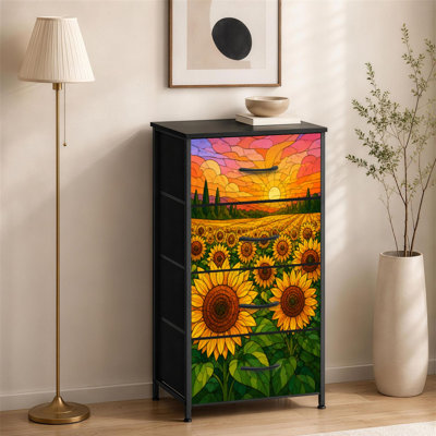 Commode 4 tiroirs pour chambre à coucher Vitrail tournesols automne automne coucher de soleil fleurs mosaïque florale Petite grande commode pour vêtements