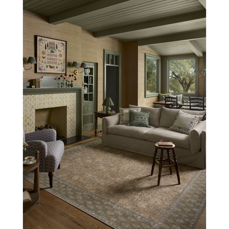 Rifle Paper Company x Loloi Edinburgh Sand / Green  Area Rug, Rectangle 7'6" x 9'6",  Sand/Green 