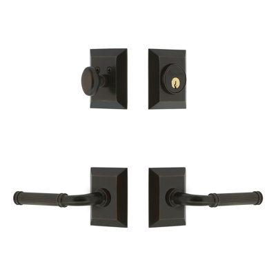 Fifth Avenue Square Rosette Complete Entry Set with Single Cylinder Deadbolt and Soleil Lever