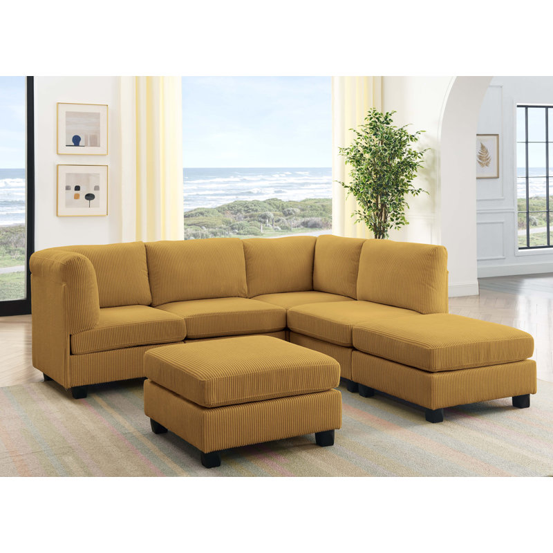 Canapé modulaire réversible de 120 po avec repose-pieds Rejus, Gingembre