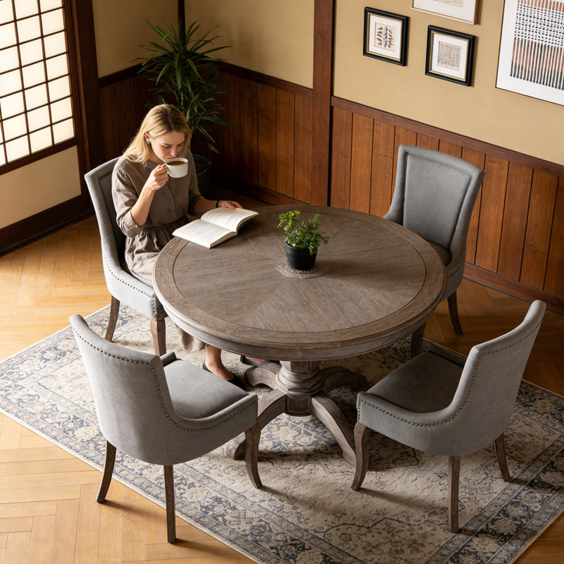 Ensemble de 2 chaises d'appoint de cuisine en bois massif avec garniture cloutée et support pour haut dossier Farmhouse, capacité de poids de 350 lb