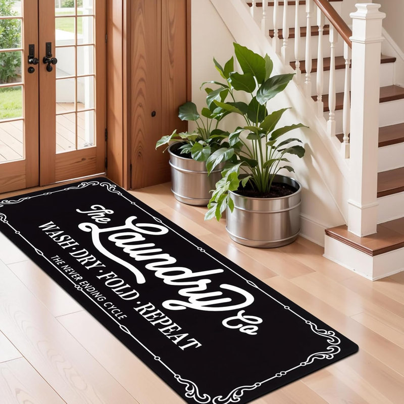 Tapis de couloir 2 pi x 6 pi Tapis de cuisine gris antidérapant, Noir