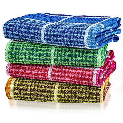 Cotton Waffle Dish Cloth Kitchen Towel (Set of 5),Plaid Dish Rags