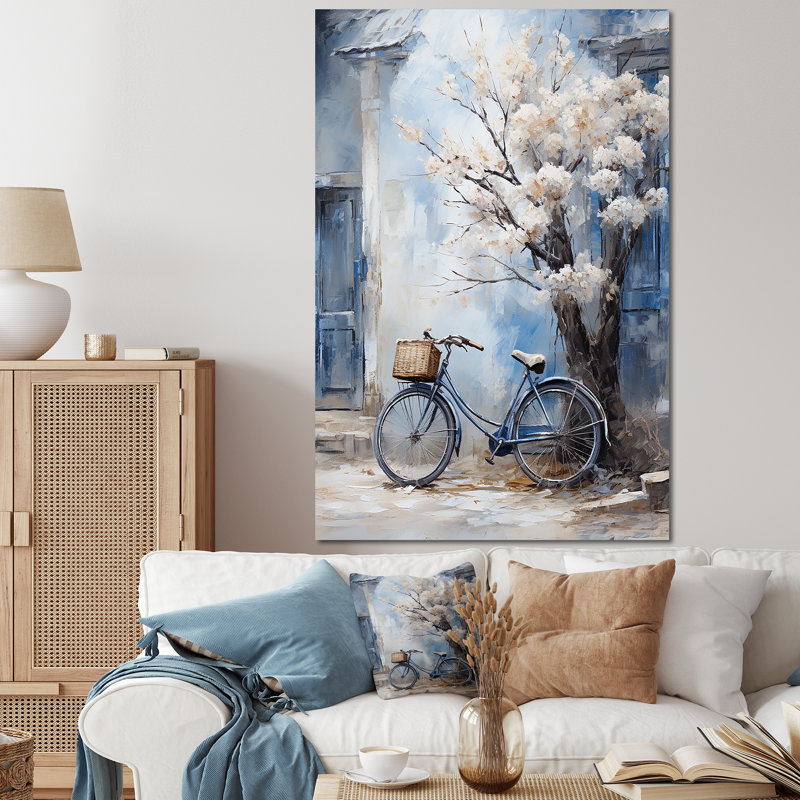 Fleurs blanches et bleues - Art mural, Toile tendue, H 60 po x l 40 po x P 1,5 po