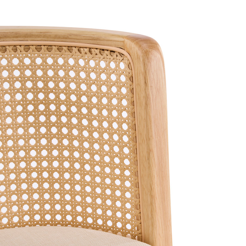 Alder Mid-Century Modern Rubberwood Counter Stool with Woven Rattan Back and Upholstered Seat, Natural Wood, 2