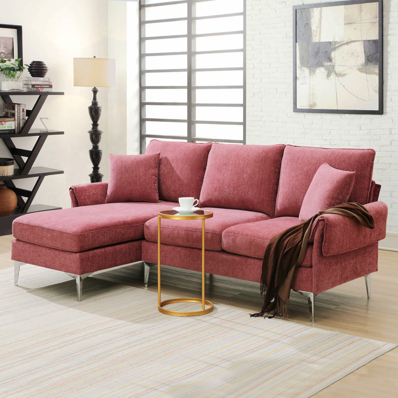 Canapé modulaire en L réversible avec canapé réversible de 84 po Caldicott, 100% polyester rose
