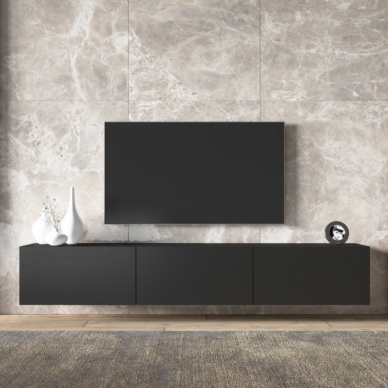 Colima Modern Floating TV Stand Up to 80" TVs Wall-Mounted Media Console with Storage Cabinet, Black Wood Grain