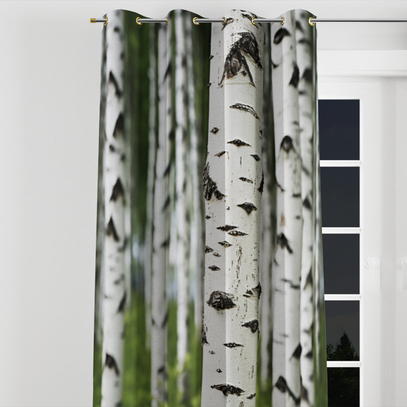 Blanc et vert bouleau Whispers III - Rideau à œillets traditionnel - Velours obscurcissant - 1 panneau, L 52 po x L 90 po