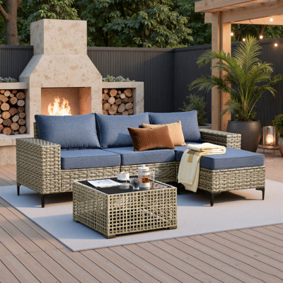 5-piece Modular Outdoor Wicker Sectional With Wide Armrests And Coffee Table – All-weather Rattan Patio Sofa Set With Cushions