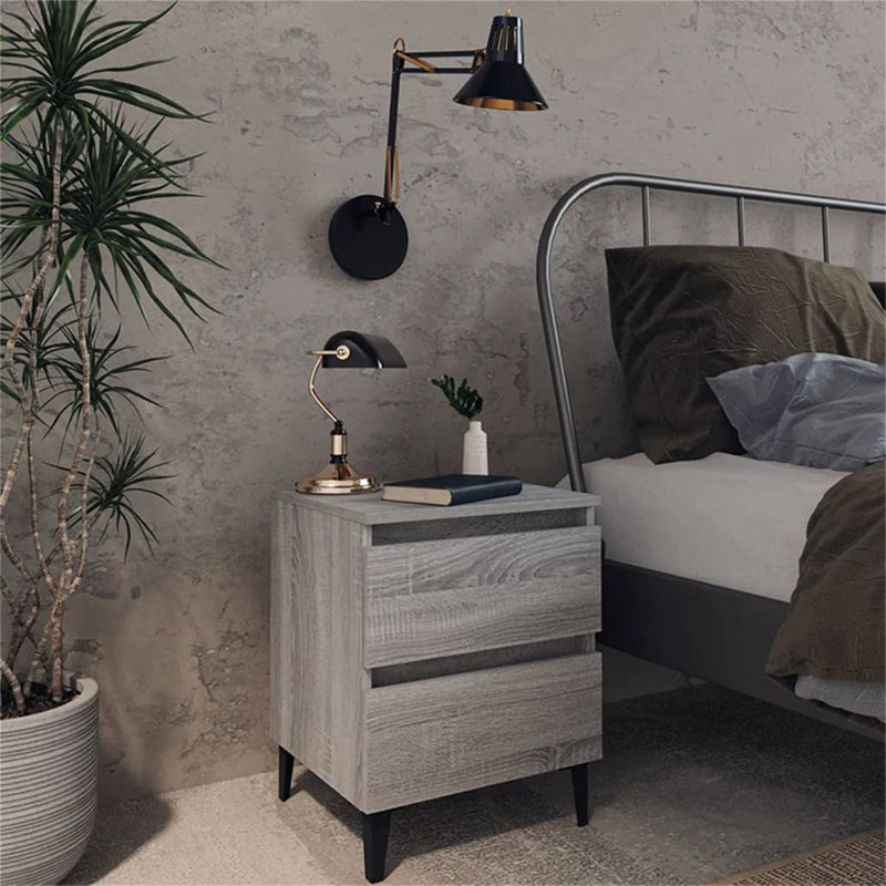 Quandt 40cm W Manufactured Wood Bedside Table, Grey