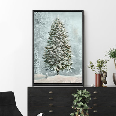 «Huge Snowy Winter Pine Tree Landscape French Country Holiday Decor», reproduction d'art sur toile encadrée