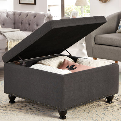 Rangement à boutons confortable avec pieds en bois gris foncé pour l'intérieur Revêtement et compartiment à pieds en bois