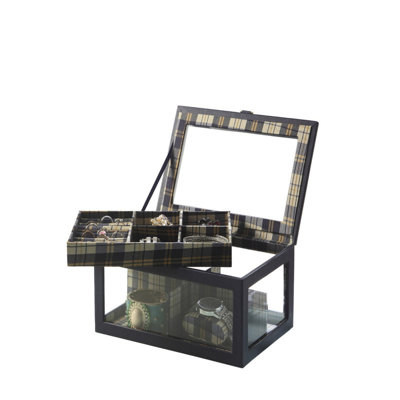 9.8" Tempered Glass and Leather Jewelry Watch Display Case, Blue, Multi-Slot Removable Watch Holder with Single Drawer Storage Box