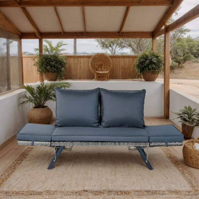 Outdoor Patio Bench, PE Wicker Side Foldable Backyard Conversation Bench