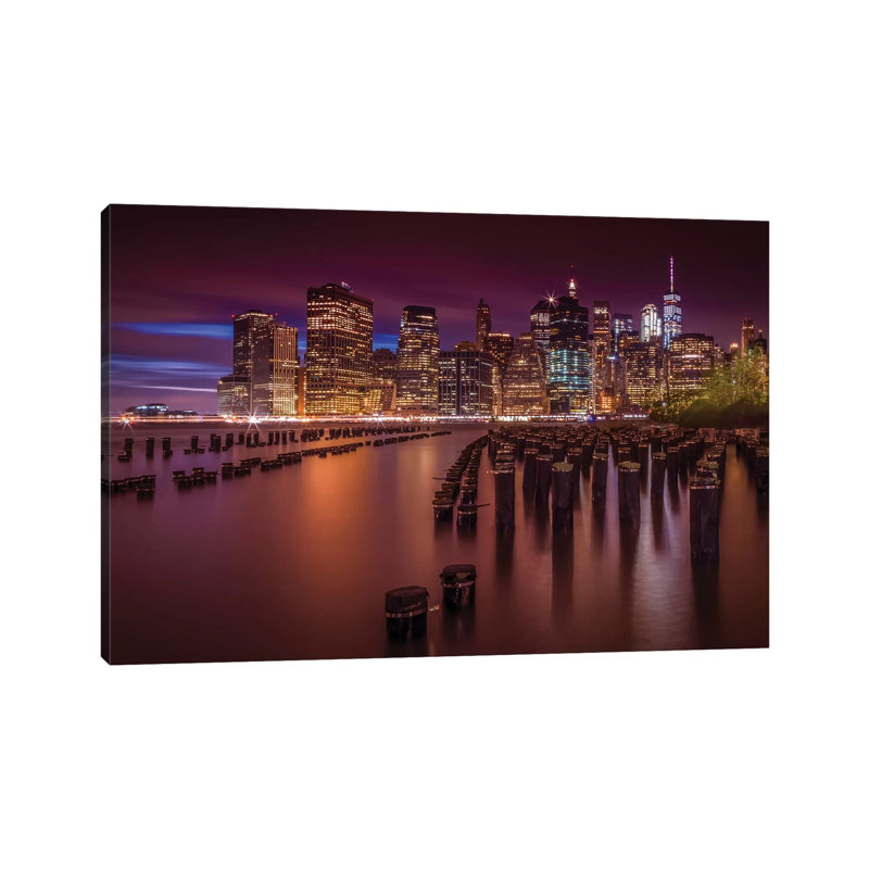Manhattan Skyline At Sunset by Melanie Viola - Wrapped Canvas Print, 66.04 cm H x 45.72 cm W x 1.91 cm D
