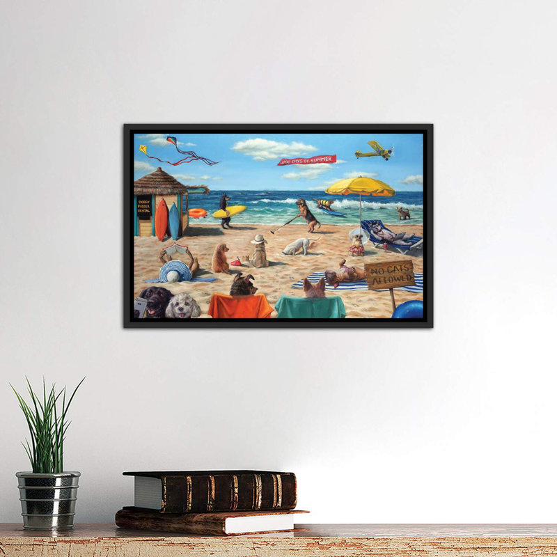 «Dog Beach» - reproduction d'art, H 18 po x l 26 po x P 1,5 po, Cadre noir vieilli