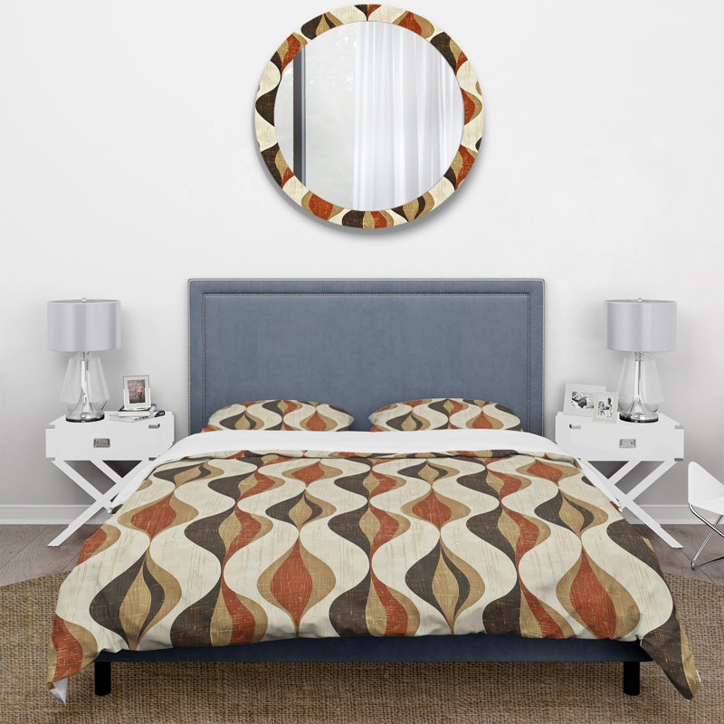 Ensemble de housse de couette Brown Ogee Print III - Midcentury, Housse de couette simple + 2 taies décoratives st