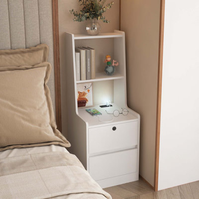 Table de chevet avec station de charge, table de chevet intelligente avec veilleuse, table de chevet moderne avec bibliothèque, tables de chevet avec armoire de rangement pour la chambre à coucher