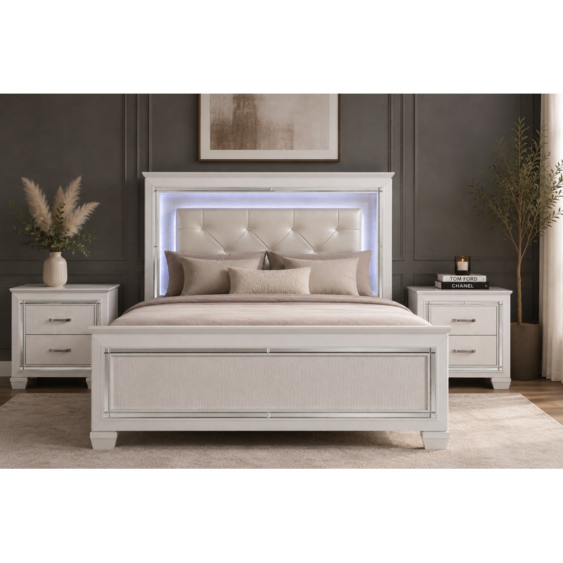 Eudora Bed with LED Backlight Headboard, Full