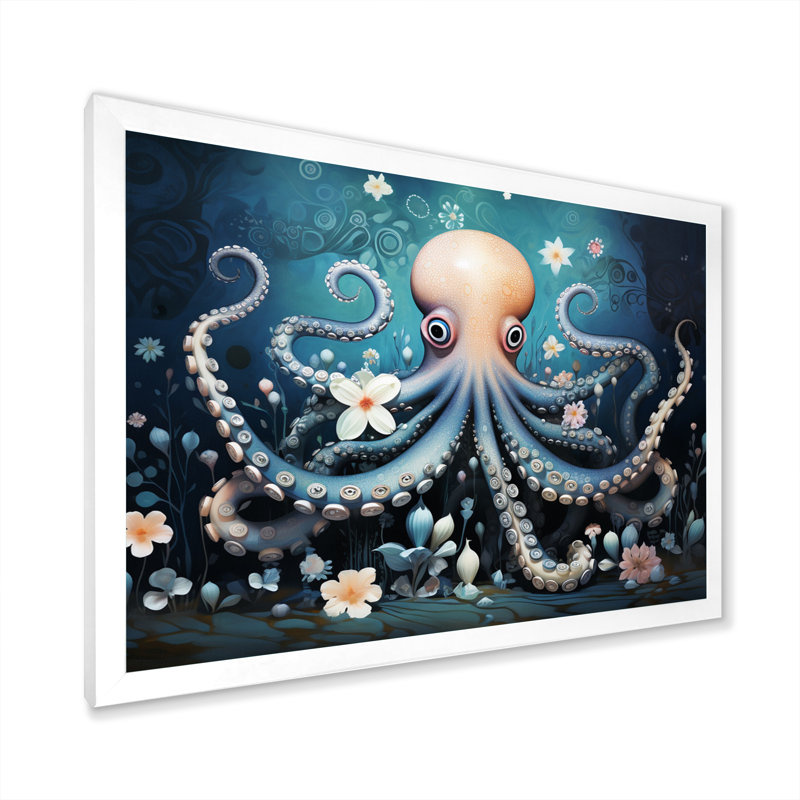 Pieuvre éthérée au fond profond, Illustration I, H 16 po x l 32 po x P 1 po, Cadre photo blanc