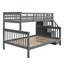 Lit superposé simple au-dessus d'un lit double avec escalier avec rangement et garde-corps pour chambre à coucher, couleur grise-272226651