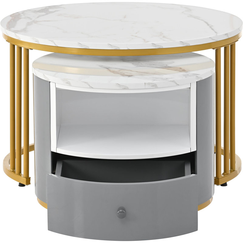 Aloisius Frame Coffee Table with Storage, White/Grey