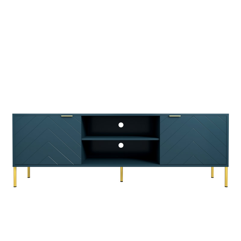 Unique Herringbone Design Multifunctional TV Stand With LED Light, Green
