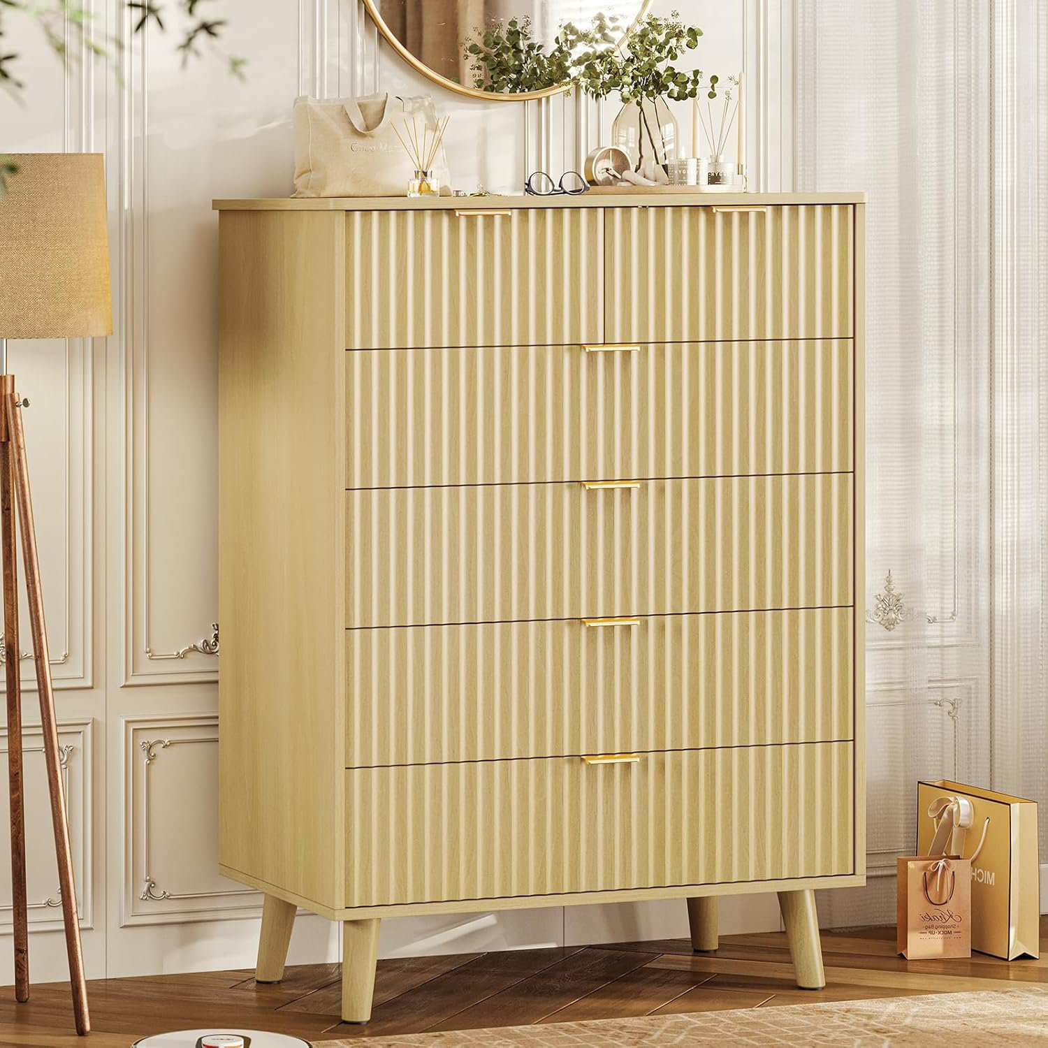 George Oliver Fluted Tall Dressers with 6 Deep Drawers, Modern Chest of ...