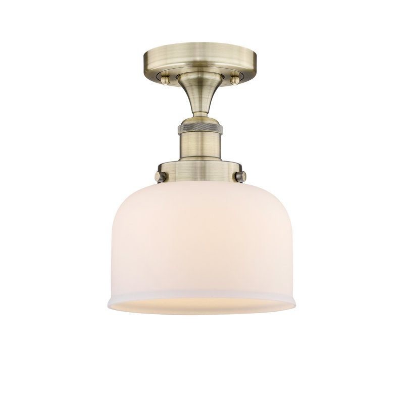 Thoa Glass Semi Flush Mount, Matte White, Antique Brass