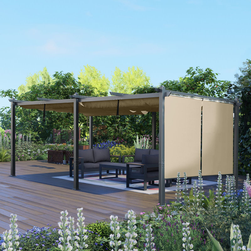 Pergola en aluminium avec auvent Aoodor, Kaki, H 8,2 pi x l 20 pi x P 12 pi