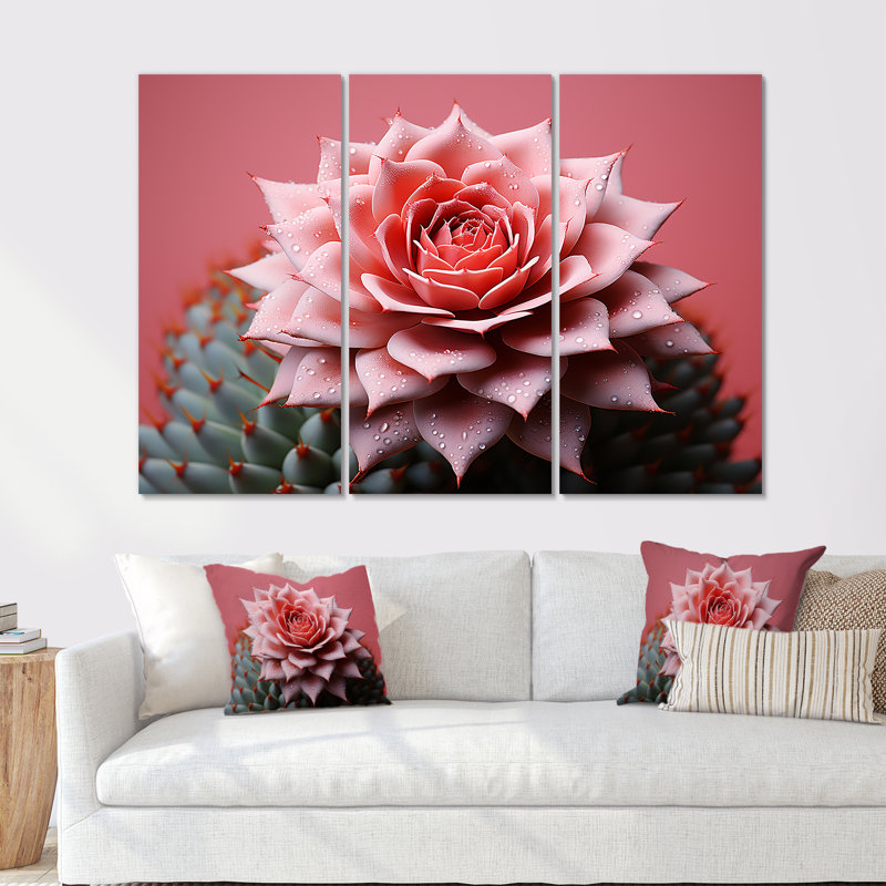 Cactus rose résilience - ensemble d'art sur toile cactus floral, H 32 po x l 48 po x P 1 po