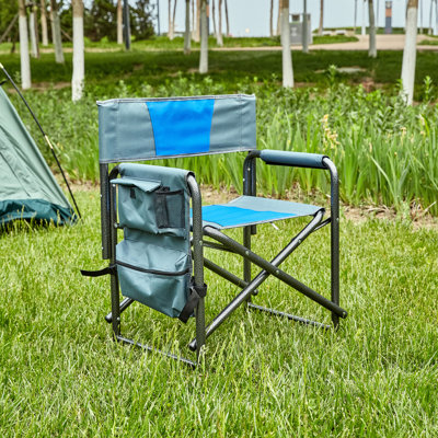 Chaise pliante d'extérieur avec rangement doux - bleu / gris pour les voyages de pêche