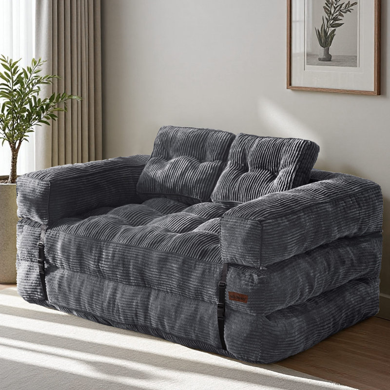 Gaint Folding Sofa Bed,U-Shaped Convertible Compression Bean Bag Sofa Bed, Compression Sofa in a Box, Gray